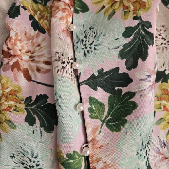 Sam Edelman Dress Midi Pink Floral Print Double V Neck Size 4 #201 - Picture 9 of 11